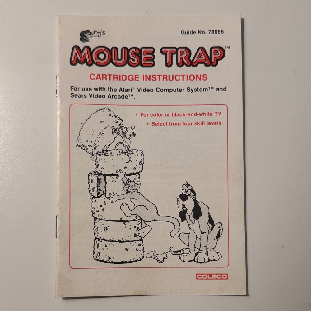 Vintage Atari 2600 Coleco Mouse Trap Cartridge Instruction Manual